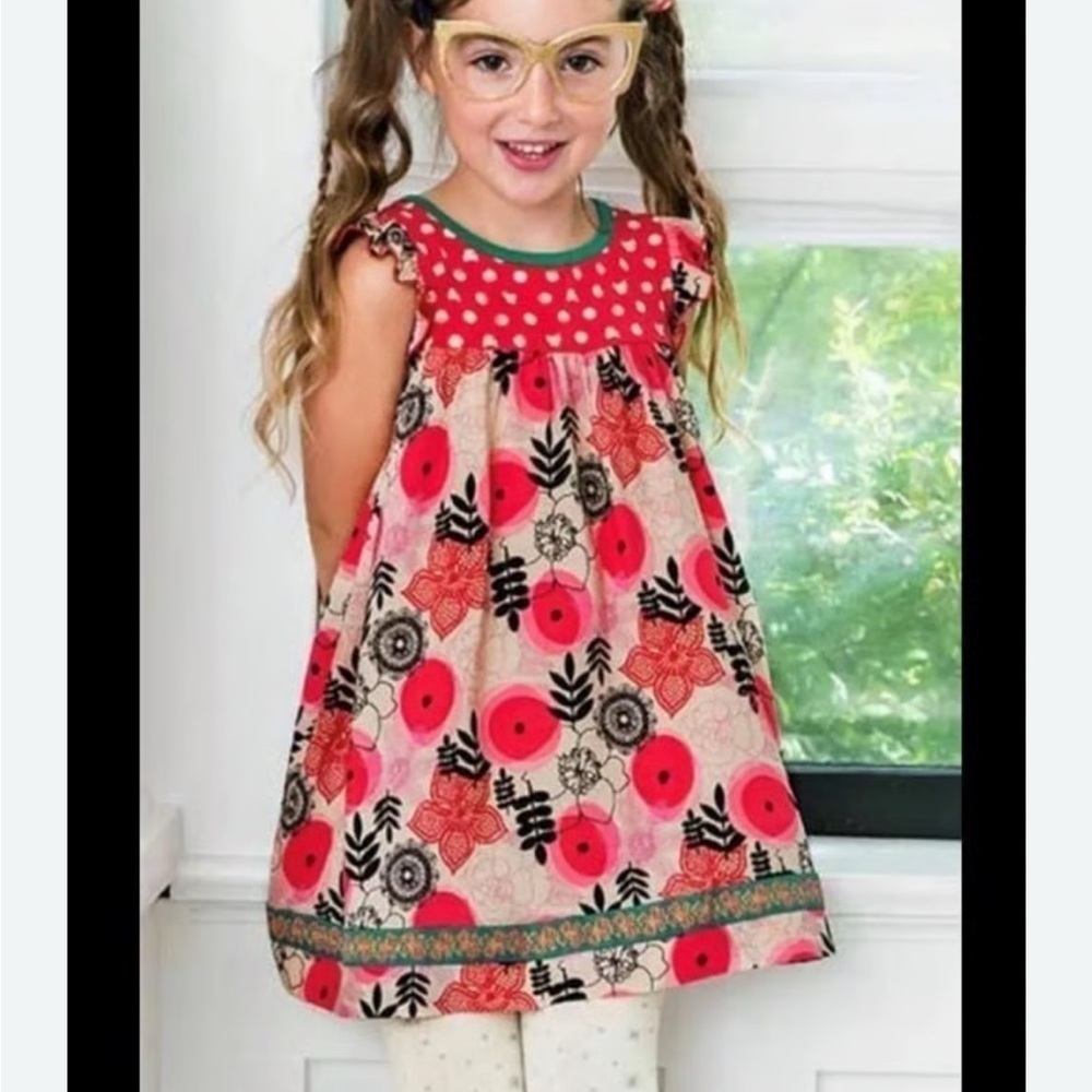 Matilda Jane Poppy Kitty Swing Dress Floral Red and Green Sleeveless